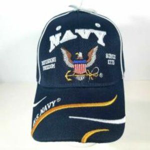 US Navy Hat with Eagle Defending Freedom Military Adjustable Blue Cap Swirl